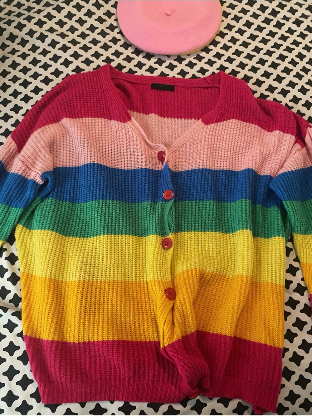 Rainbow Stripe Button-Front Women’s Sweater - Multi